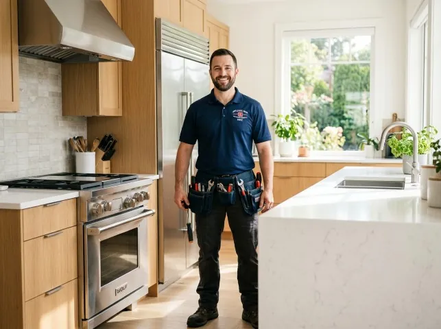 Appliance Repair Hero technician in a Ashford, CT kitchen after an appliance repair